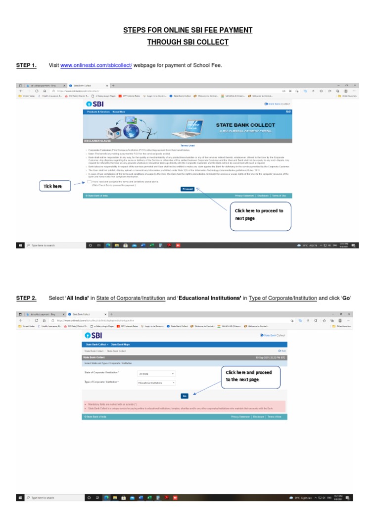 Steps for online sbi fee payment through sbi collect pdf payments