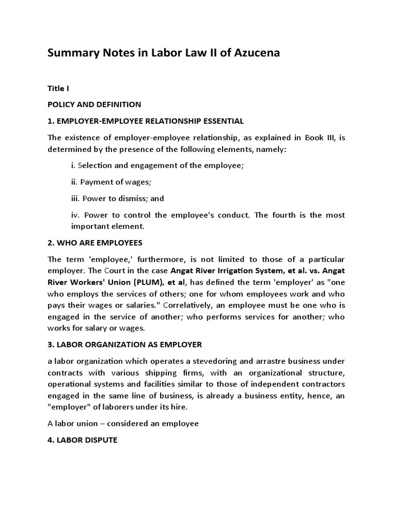 Labor Law II Summary Notes by Azucena | PDF | Employment | Arbitration
