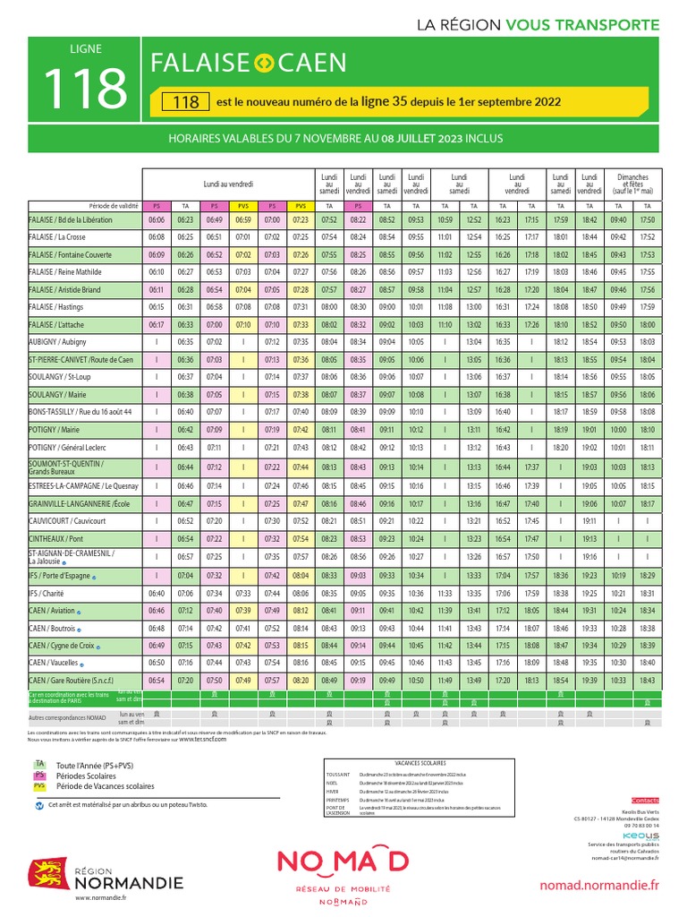 Horaires Bus 118 Caen-Falaise 2023 | PDF | Autobus | Transport public