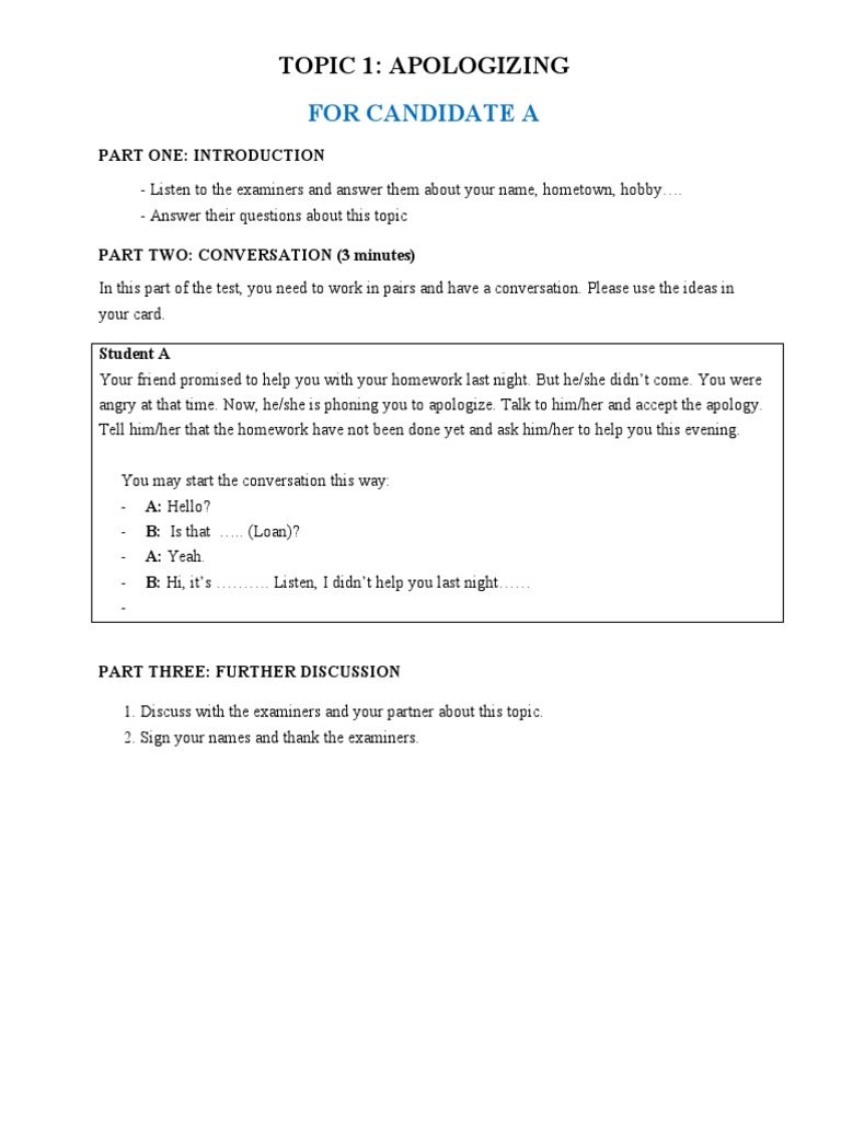 Midterm Speaking Av3 Test Booklet For STUDENT 14 PDF Conversation