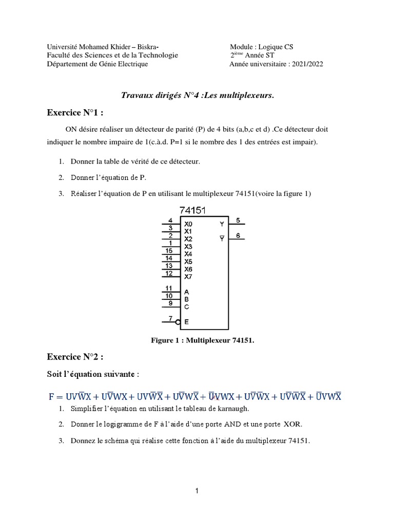 Détecteur de parité avec multiplexeur 74151 | PDF