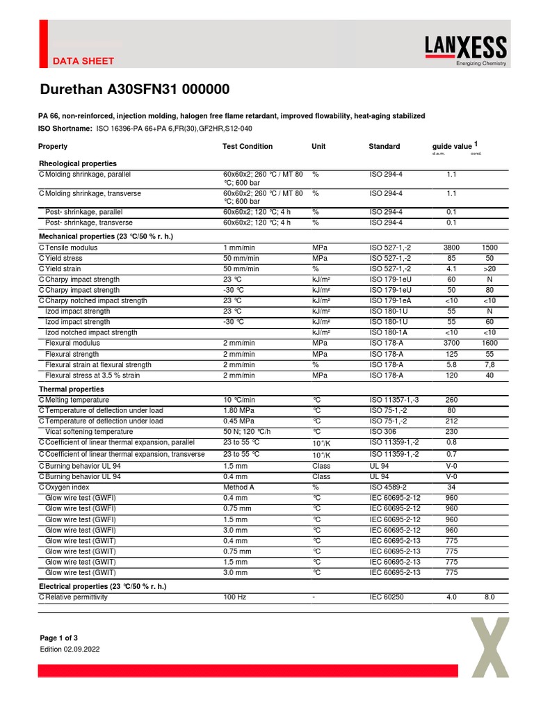 LANXESS Durethan A30SFN31 000000 ISO EN | Download Free PDF | Strength ...