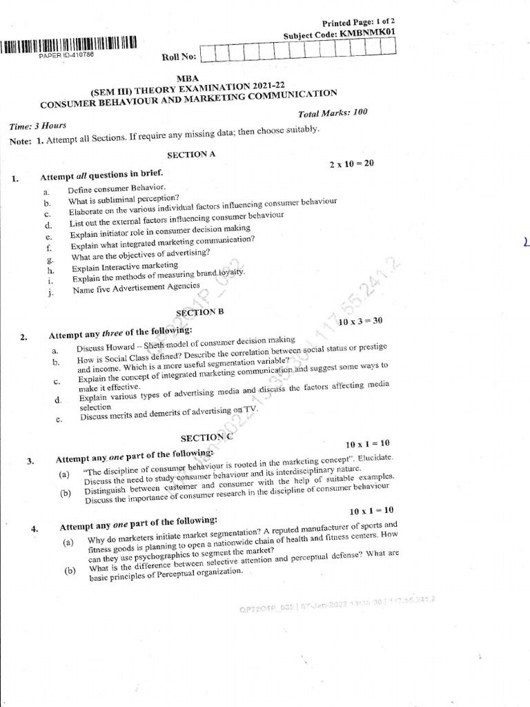 Consumer Behavior Exam Paper Guide | PDF | Public Sphere | Economies
