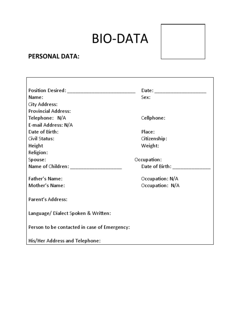 Biodata Format and Example Details | PDF