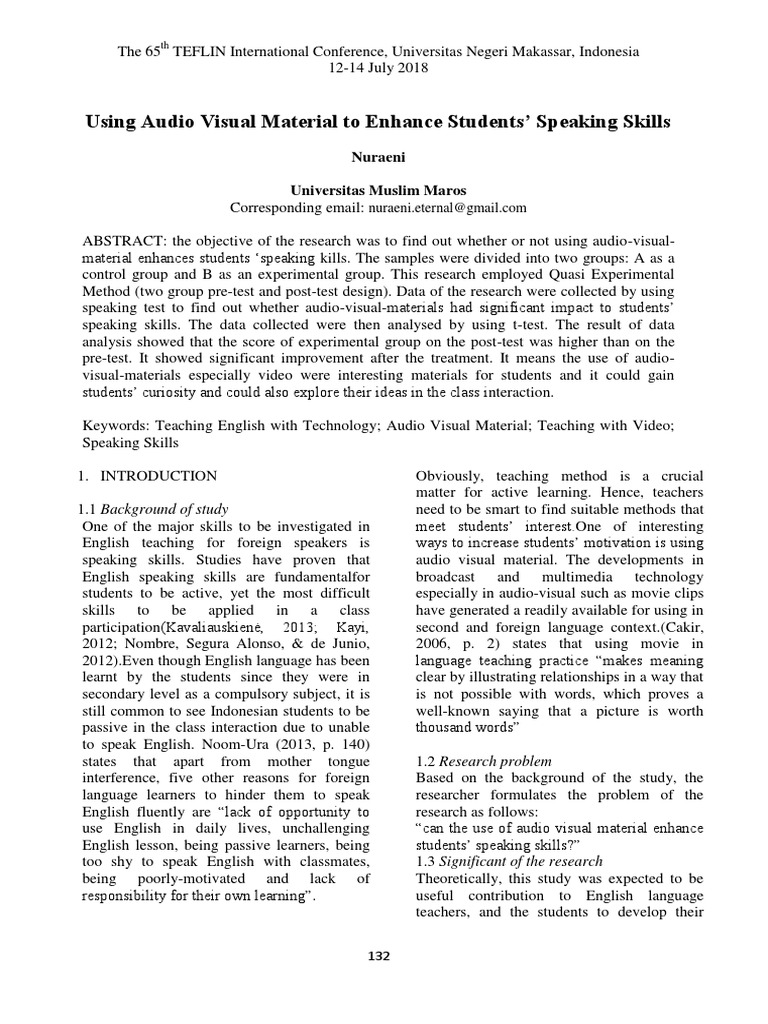 Using Audiovisual Materials to Enhance EFL Students' Speaking Skills An Experimental Study