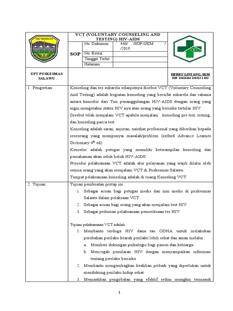 Contoh Sop VCT Hiv Aids | PDF | Kesehatan Holistik