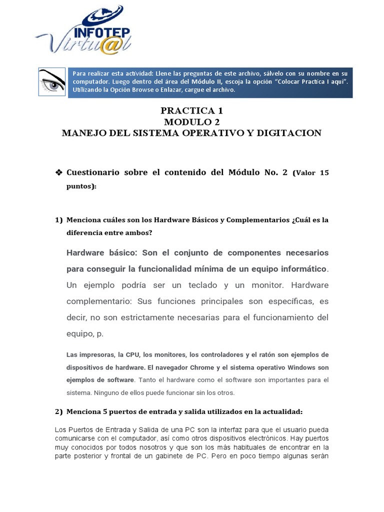 Manejo del Sistema Operativo y Digitación | PDF | Hardware de la ...