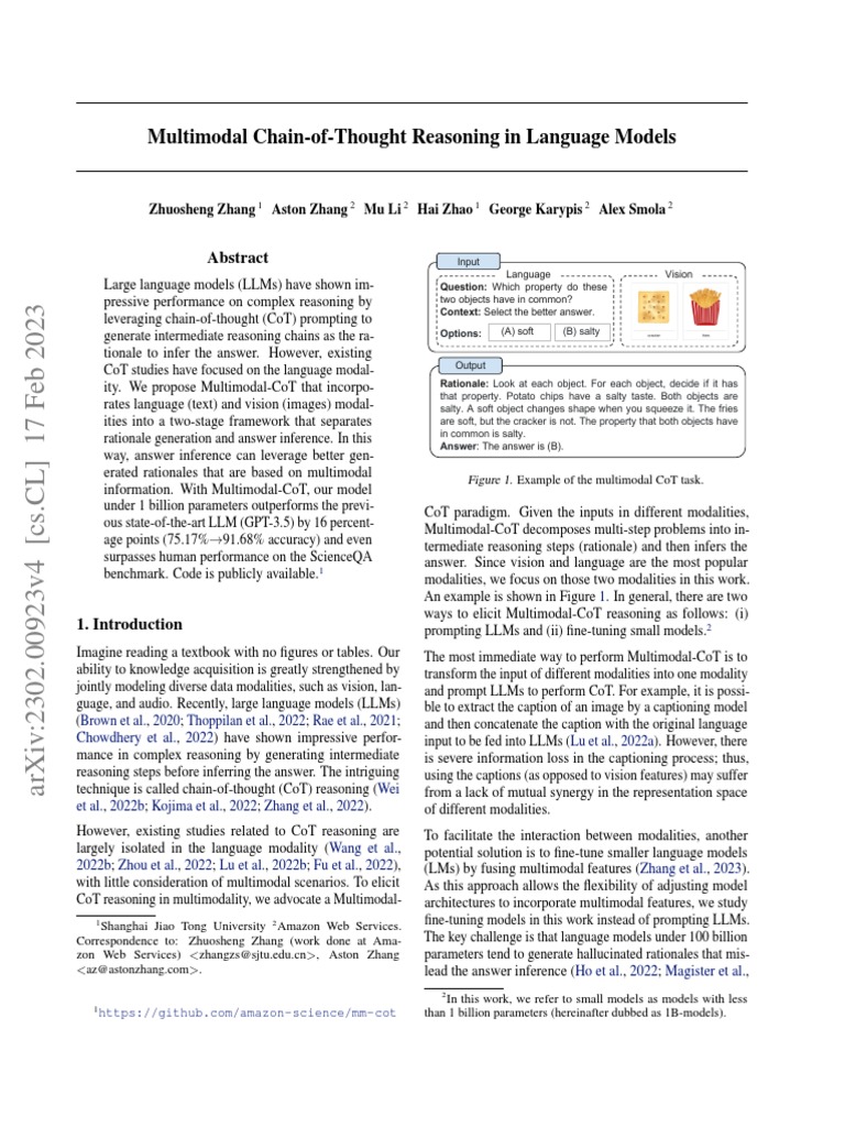 Multimodal Chain of Thought Reasoning in Language Models | PDF ...
