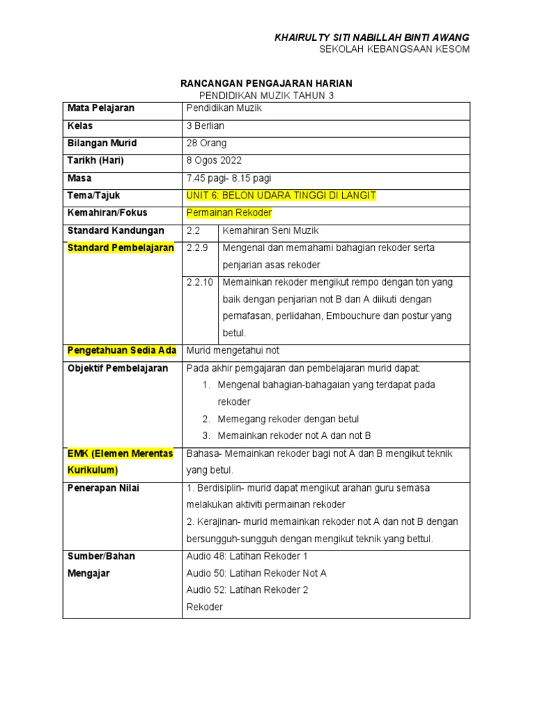 RPH1 - Muzik W1 3B | PDF