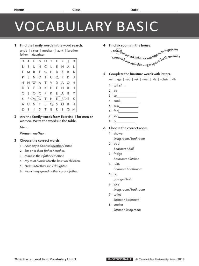 Unit 3 Vocabulary Basic Pdf Bathroom Home Garden