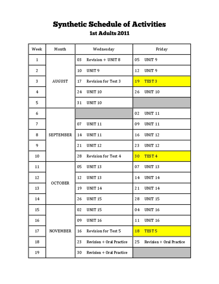 Course Schedule: Units and Tests | PDF