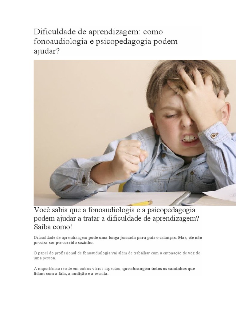Fonoaudiologia e Psicopedagogia na Aprendizagem | PDF | Aprendizado ...