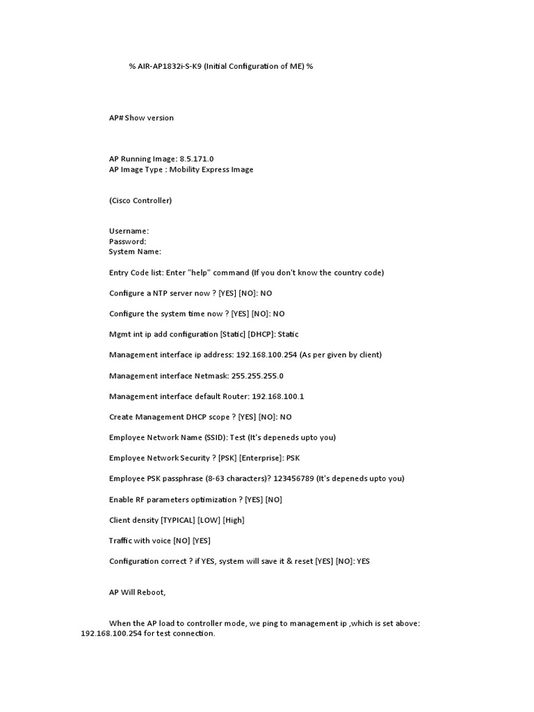 Cisco AP1832i Initial Configuration Guide | PDF | Technology & Engineering
