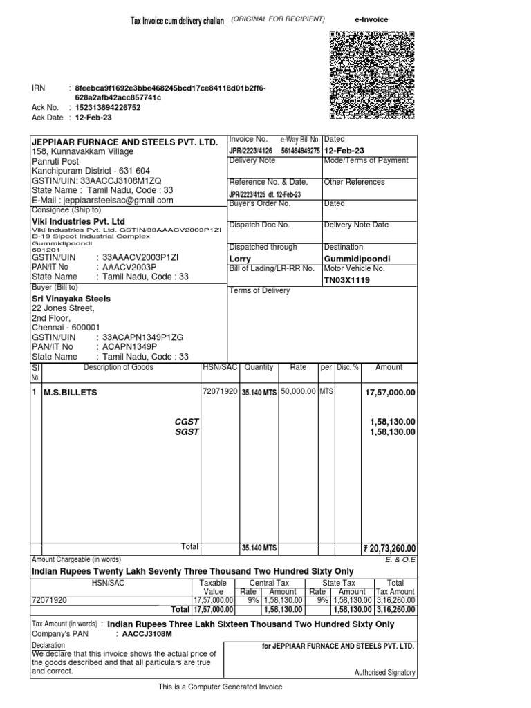 Tax Invoice Cum Delivery Challan PDF Taxes Payments