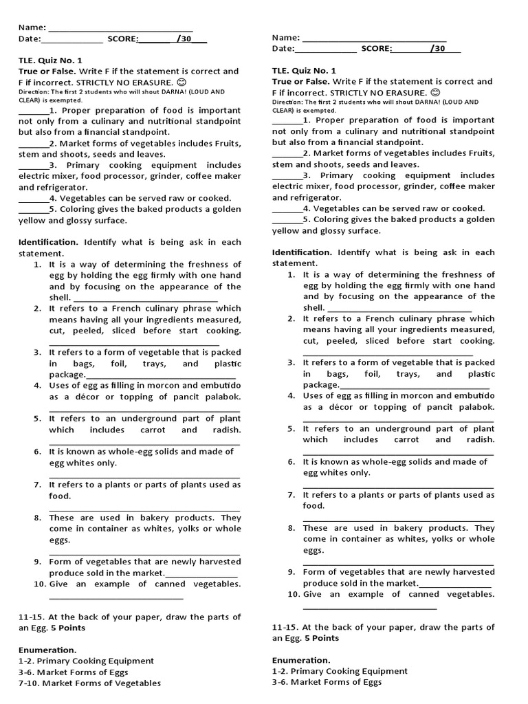 Quiz No.1 | PDF | Vegetables | Nutrition