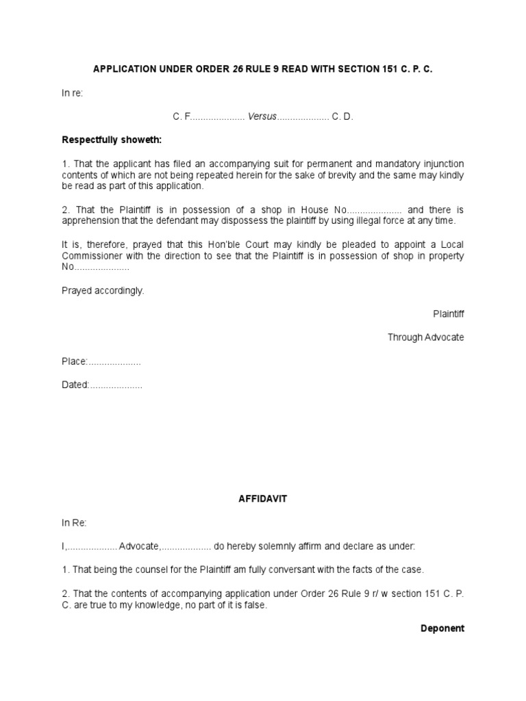 Application Under Order 26 Rule 9 CPC | PDF | Finance & Money ...