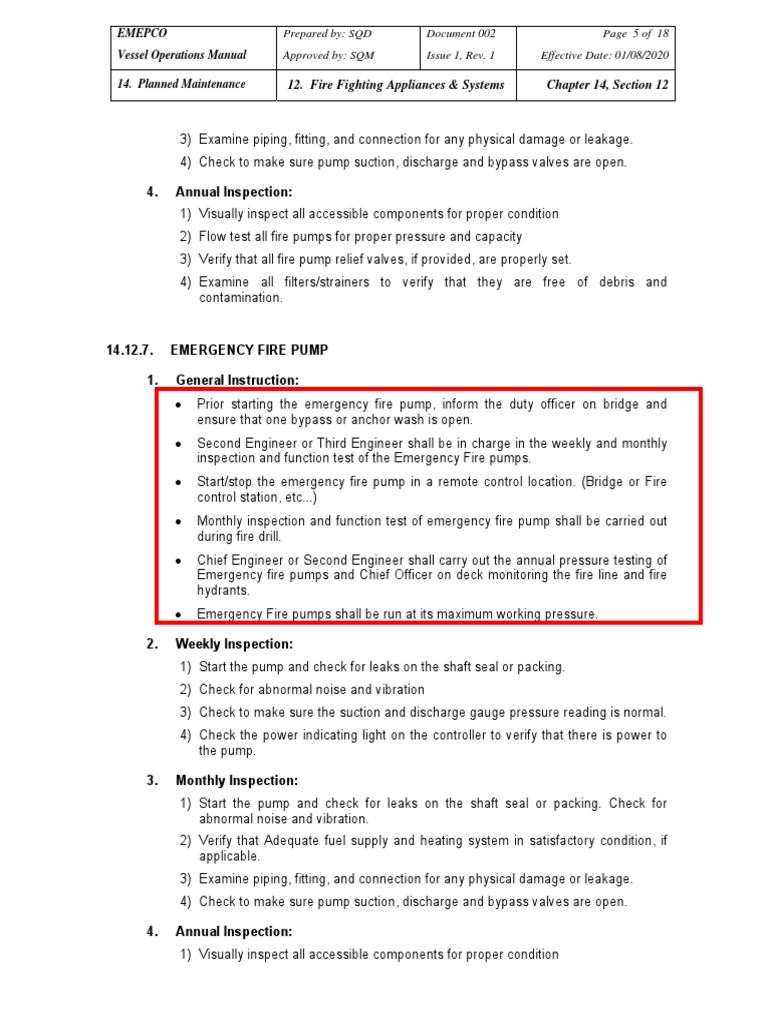Fire Pump Test Procedure VOM Tankers (Em) PDF Pump Leak