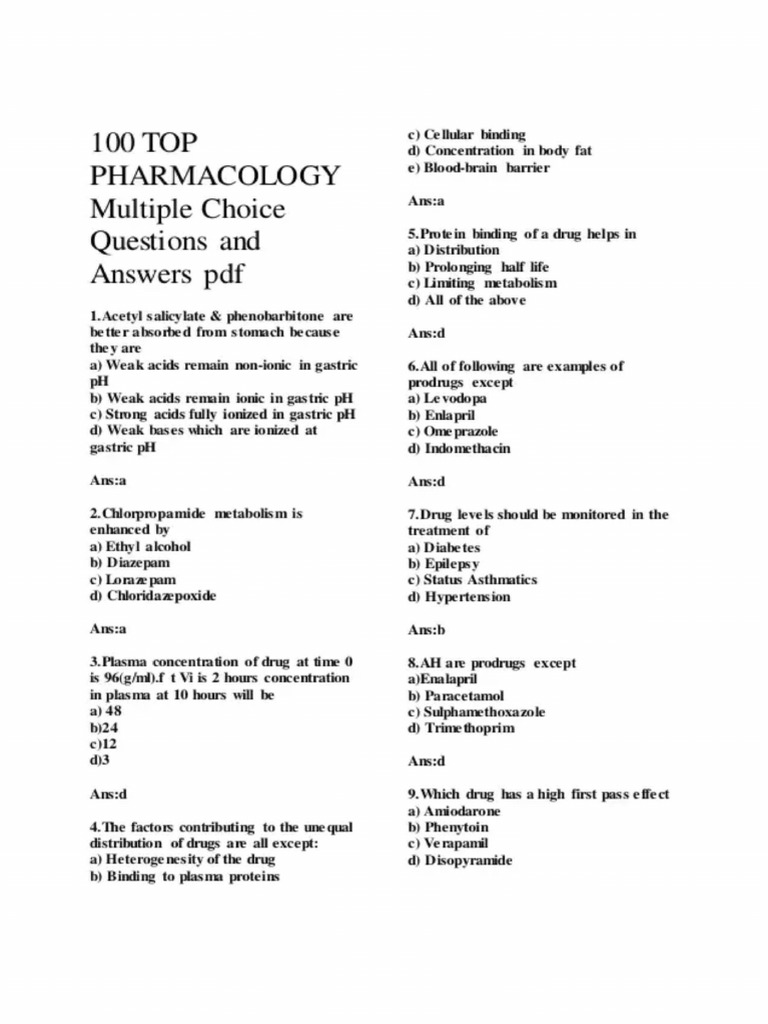 Pharmacology MCQs with Answers PDF | PDF | Aspirin | Medical Specialties