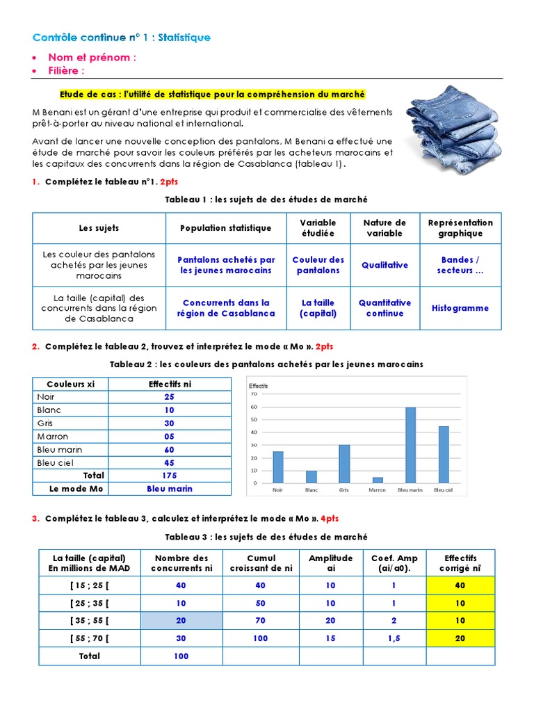 CC1 Statistique Corrigé | PDF