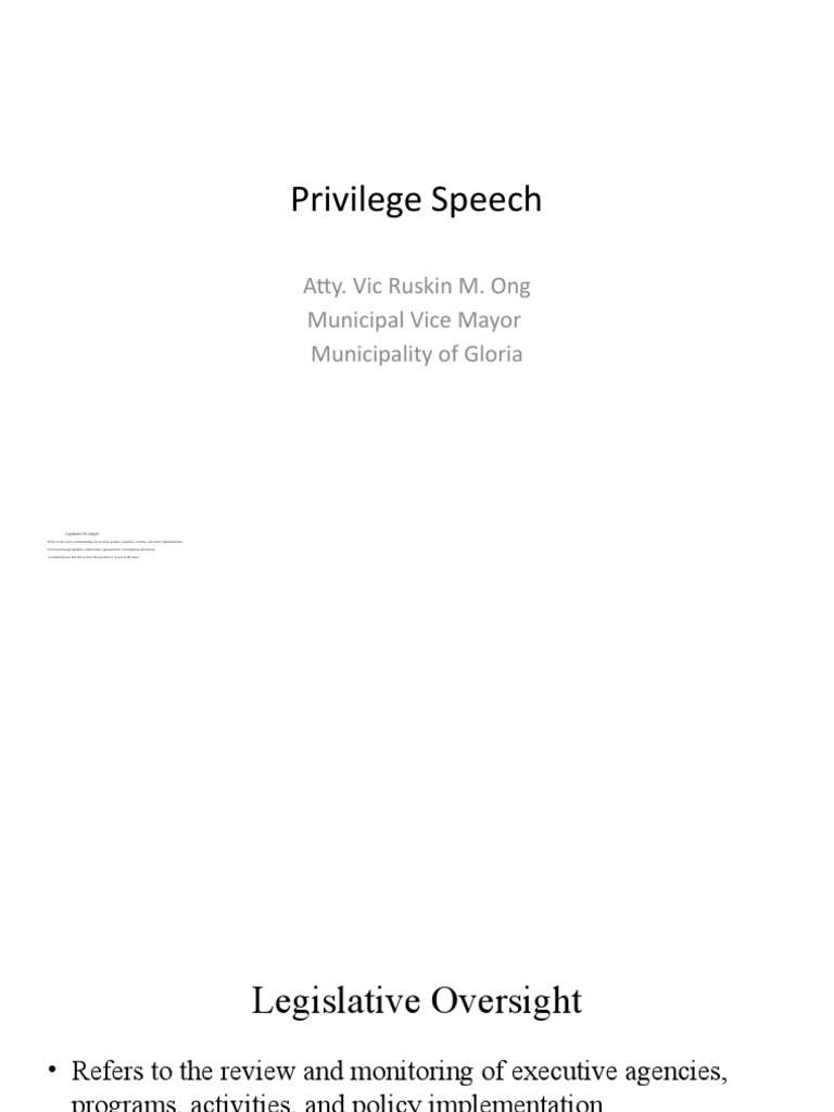Privilege Speech PDF Congressional Oversight Freedom Of