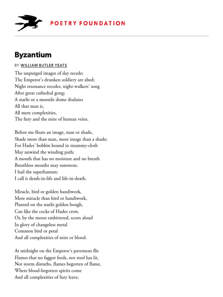 Byzantium by William Butler Yeats Poetry Foundation PDF