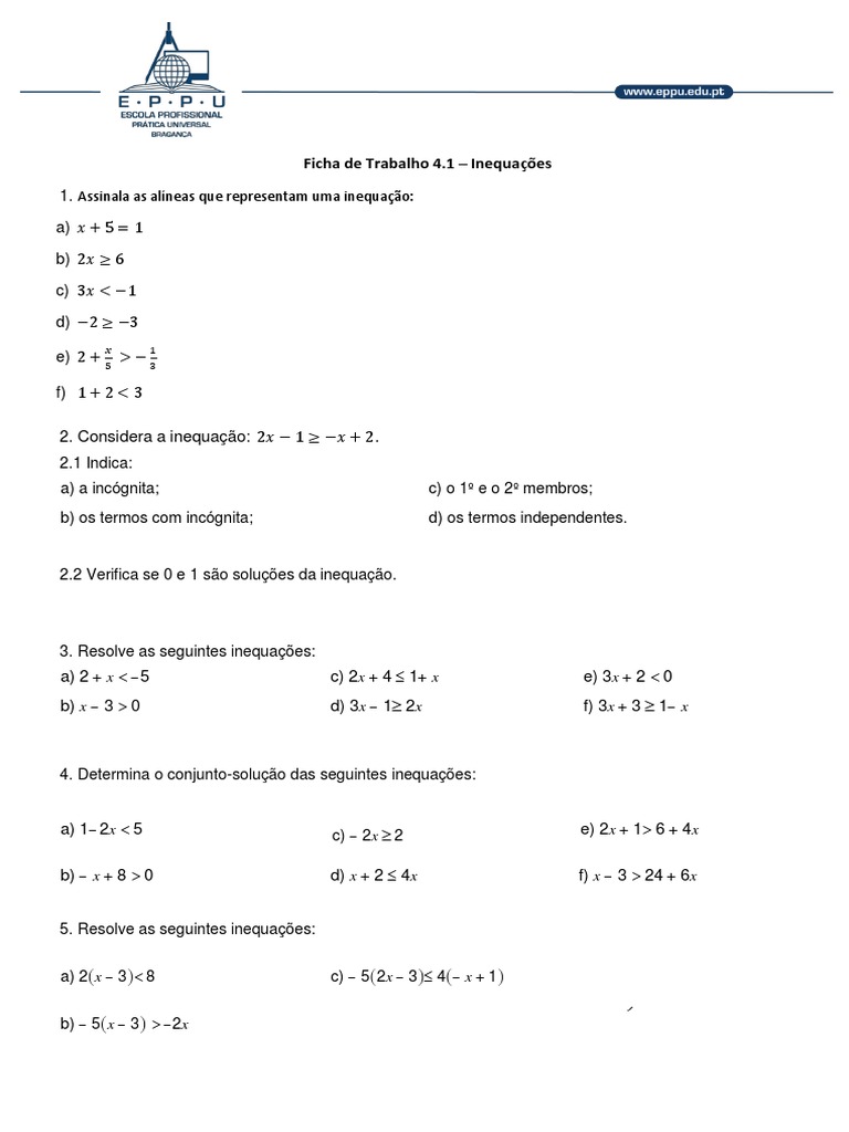 Exercícios de Inequações do 1º Grau | PDF | Métodos e Materiais de Ensino