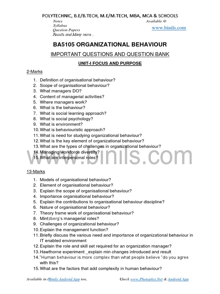 Key Questions in Organizational Behavior | PDF | Organizational ...