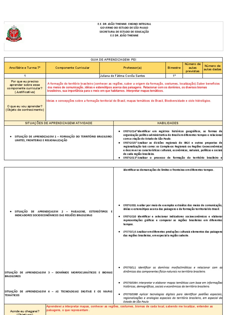 Guia de Aprendizagem 7c Thienne | PDF | Brasil | Aprendizado