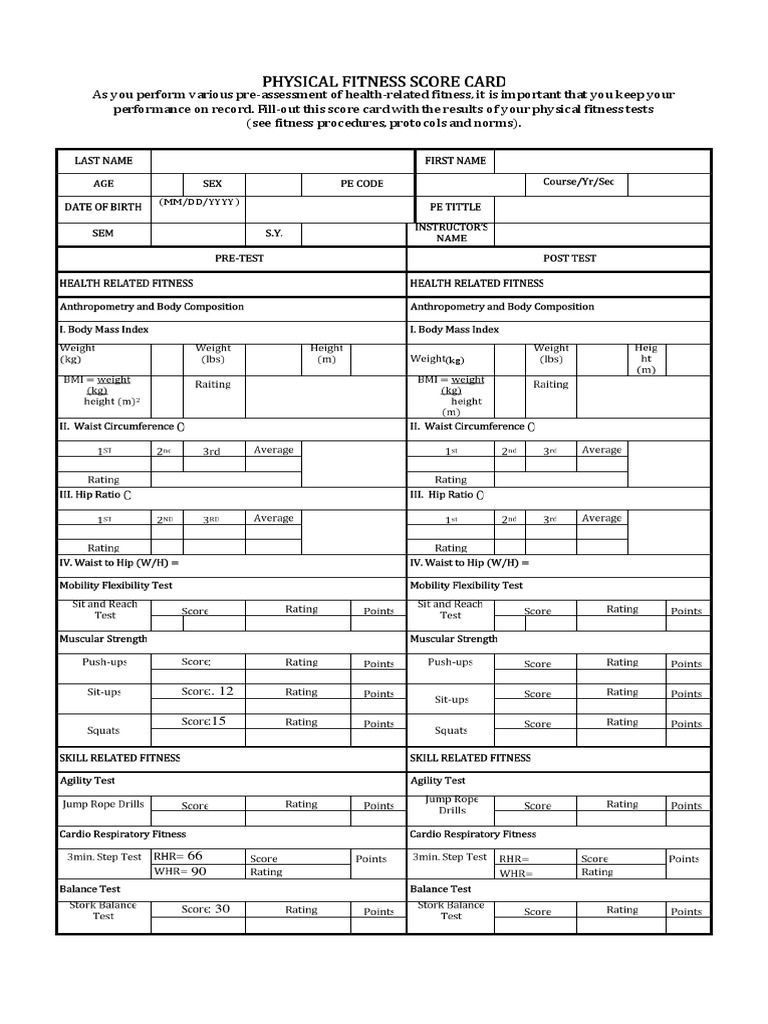 Physical Fitness Test Protocols | PDF | Body Mass Index | Human Body Weight