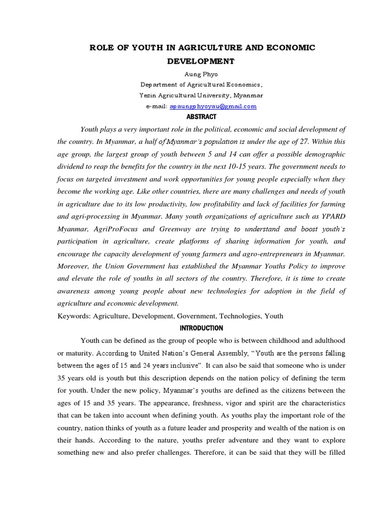 Role of Youth in Agriculture and Economic Development | PDF ...