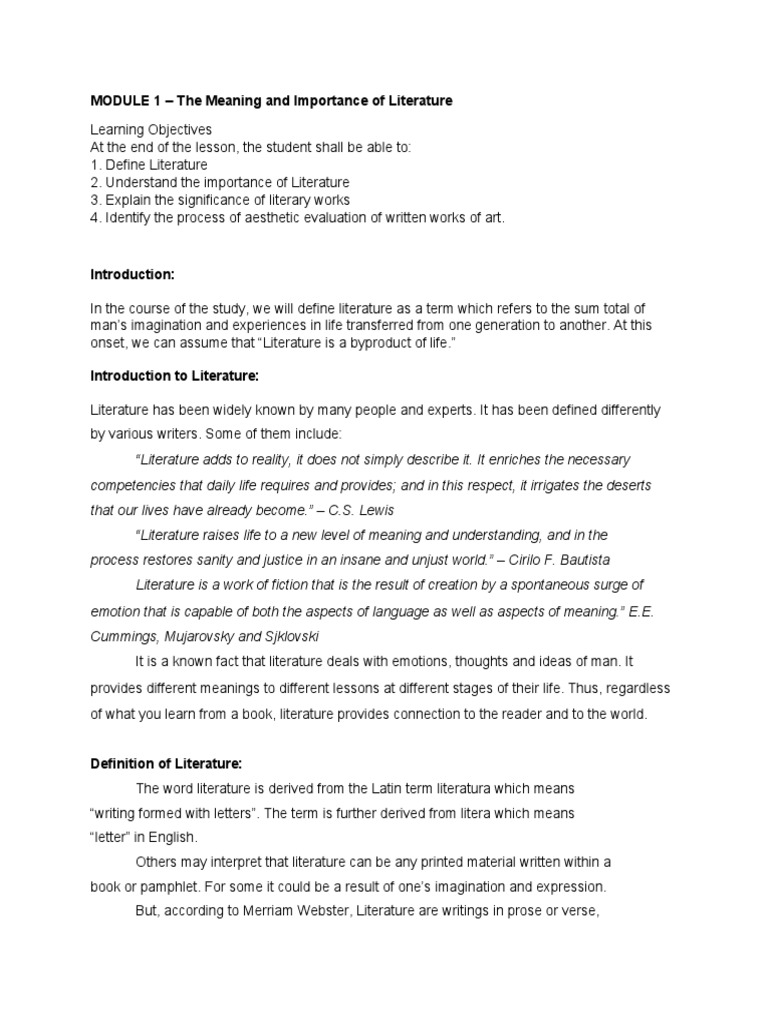 Importance and Growth of Literature | PDF | Aesthetics | Psychology