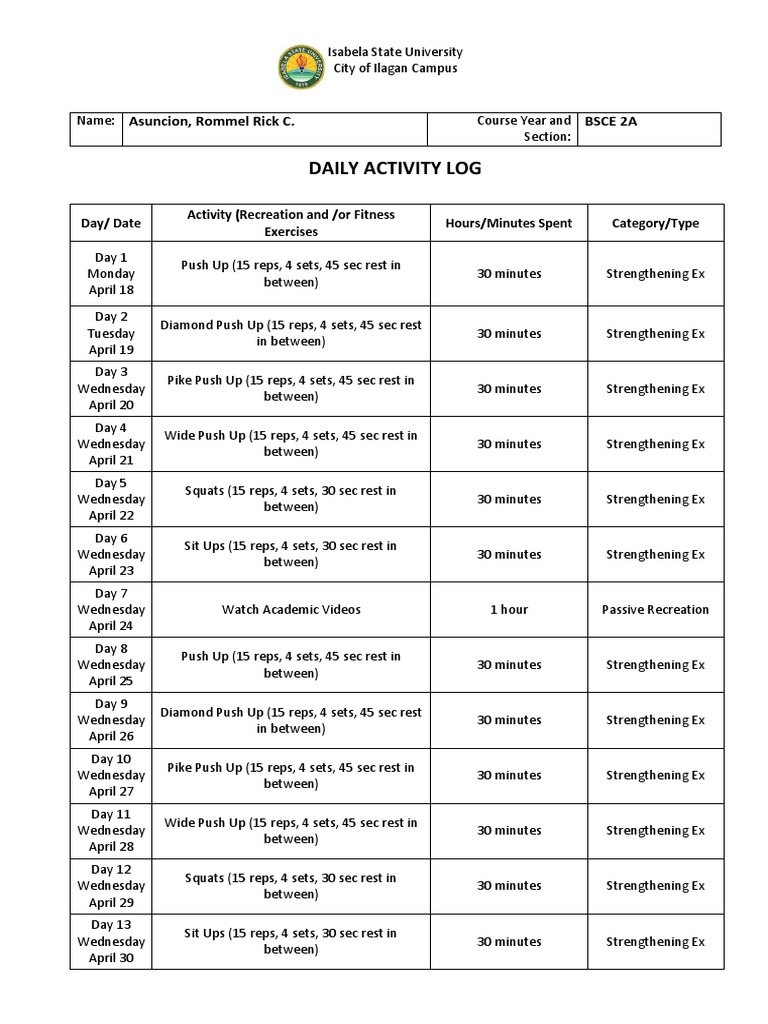 Bsce 2a Asuncion Rommel Rick C. | PDF | Physical Fitness | Weight