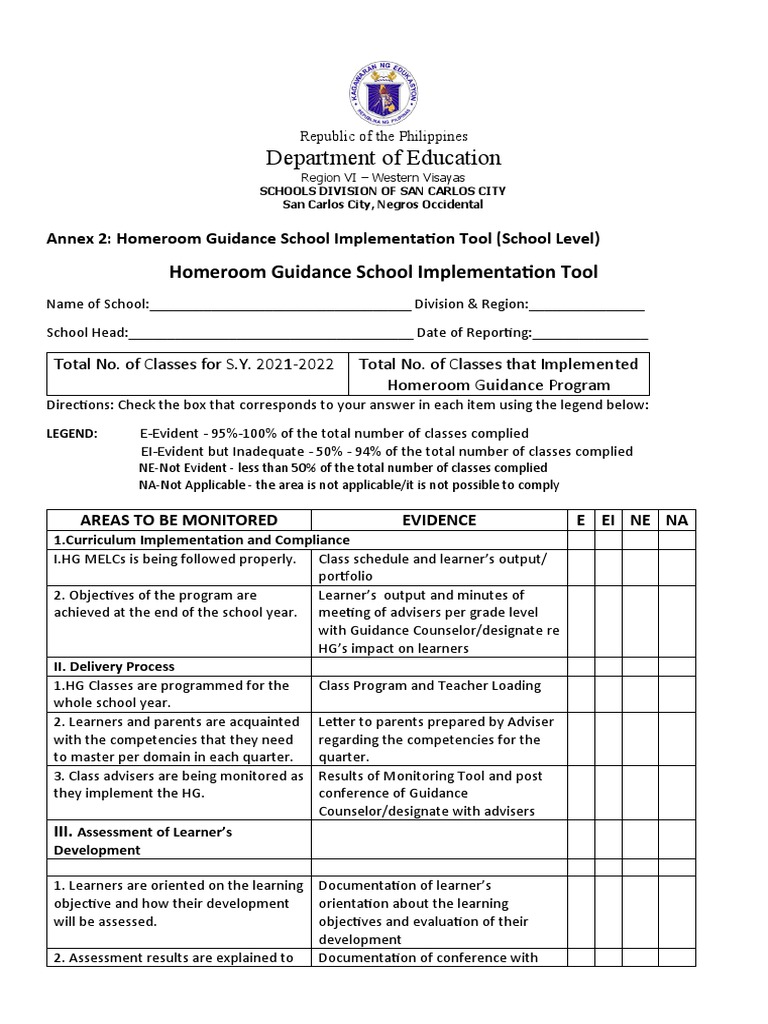 Homeroom Guidance Implementation Tool | PDF | School Counselor | Cognition
