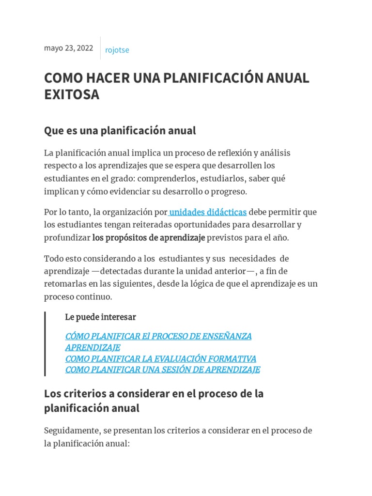 Guía para la Planificación Anual Educativa | PDF | Planificación ...
