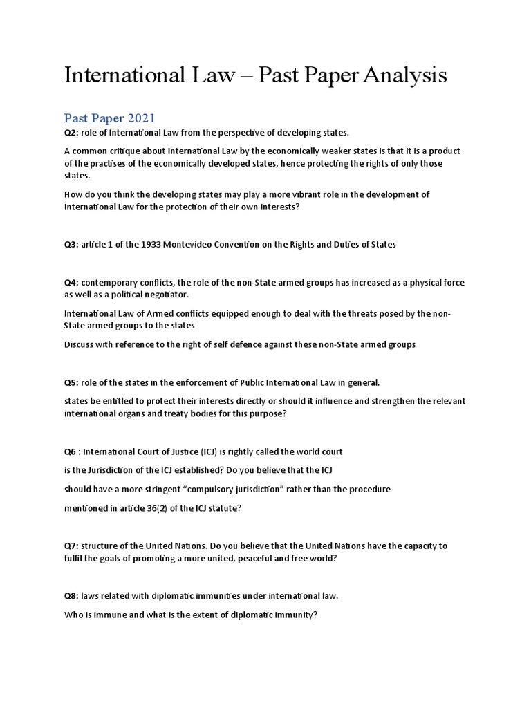 International Law Past Paper Insights | PDF | International Law ...