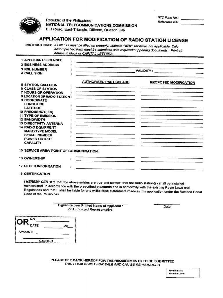 NTC 5-Application-for-Modification-of-Radio-Station-License | PDF