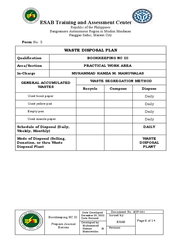 Waste Disposal Plan PDF