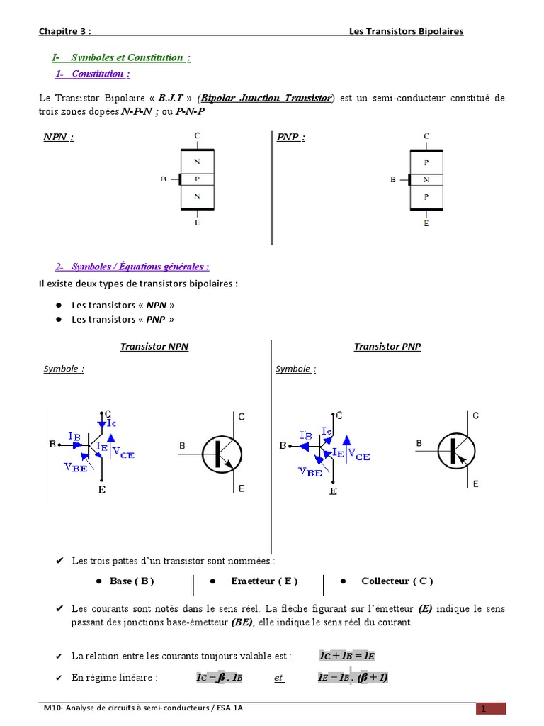 Chapitre 3 Les Transistors Bipolaires PDF Transistor bipolaire