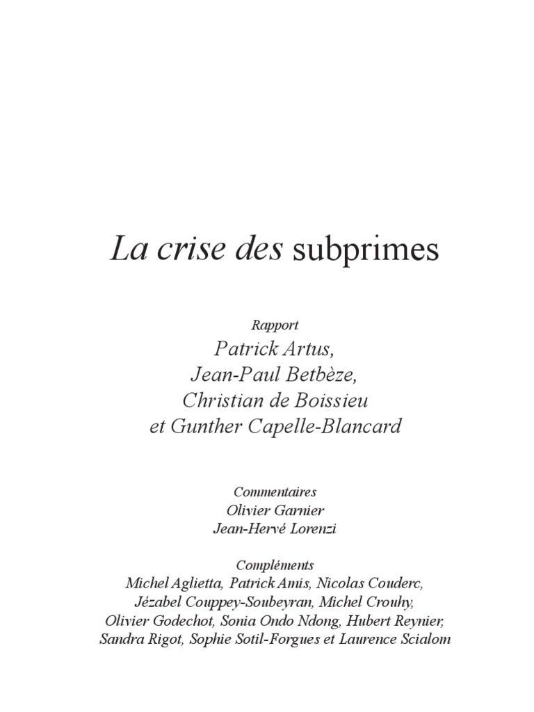La Crise Des Subprimes | PDF | Crise des subprimes | Inflation