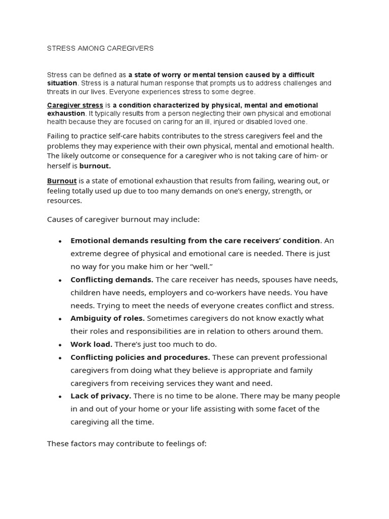 Stress Among Caregivers | PDF | Caregiver | Occupational Burnout