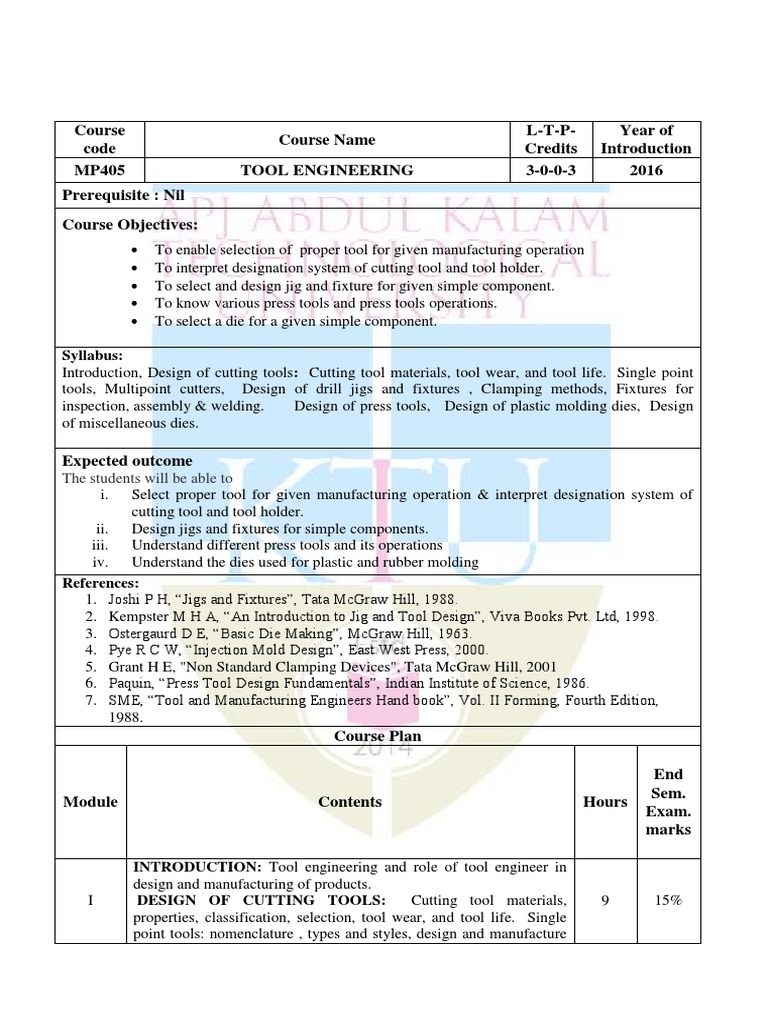 MP405 Tool Engineering PDF Grinding (Abrasive Cutting) Equipment