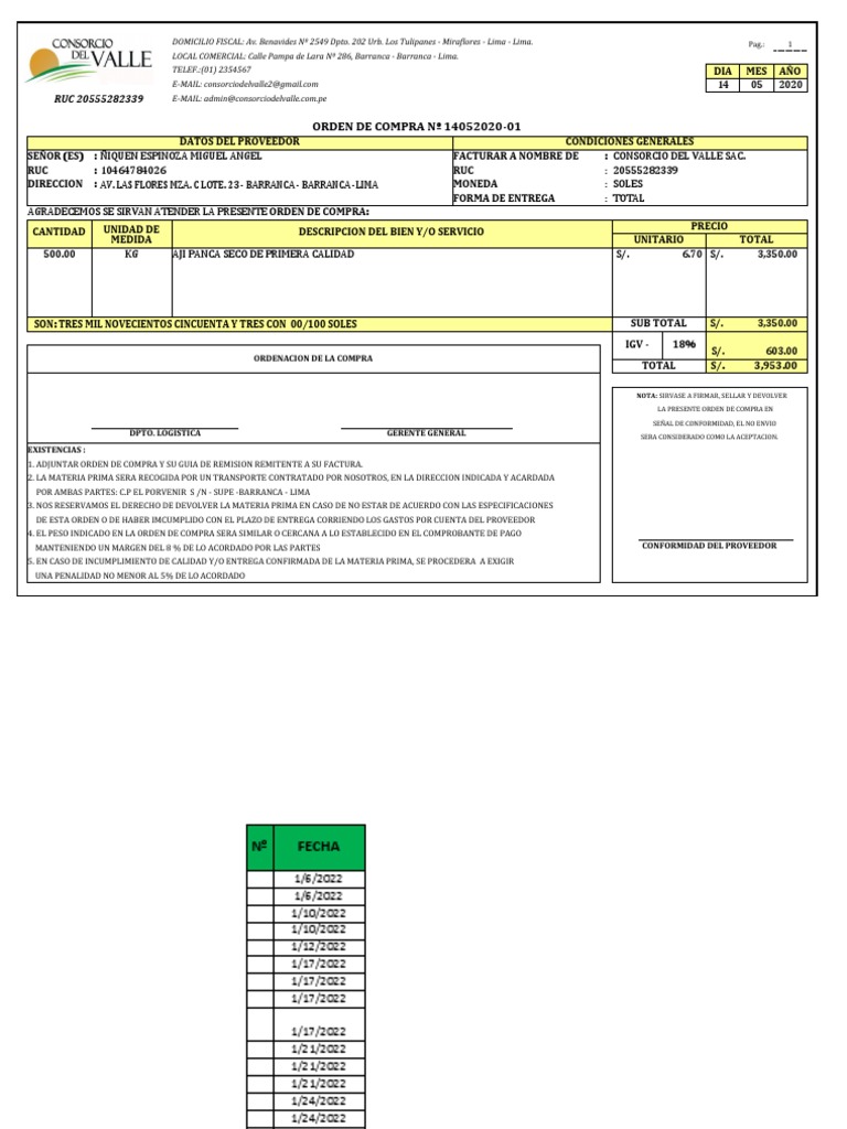 Orden de Compra Empresas 2023 | PDF | Lima | Business