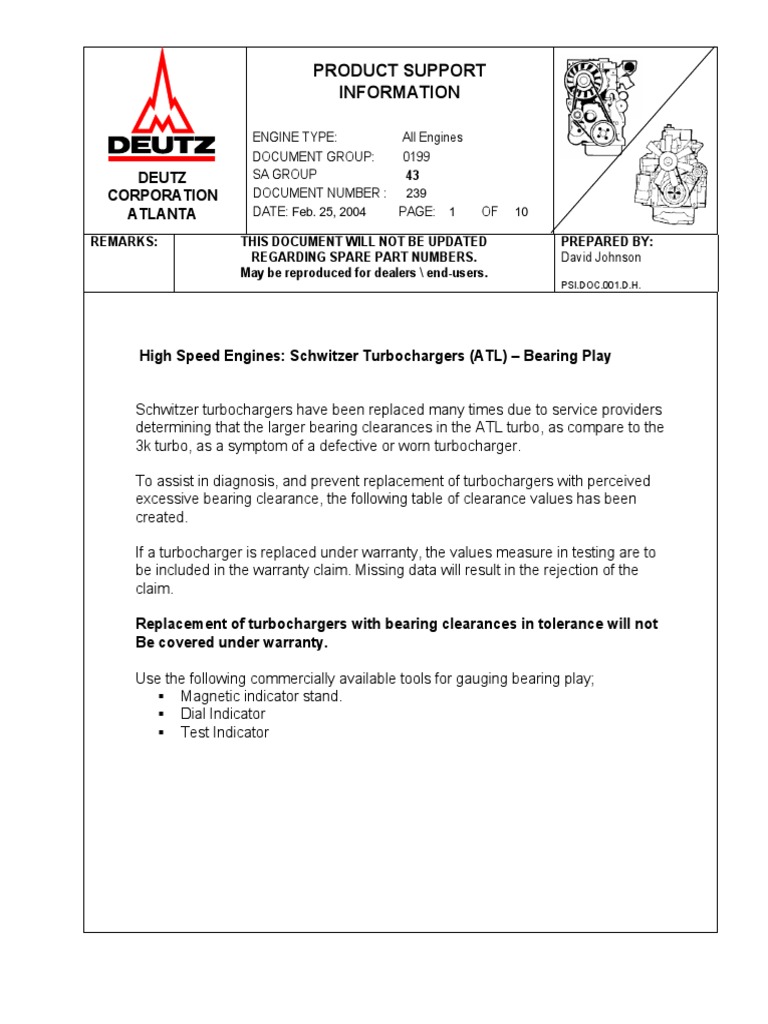 Turbocharger Bearing End Play PDF Turbocharger Bearing (Mechanical)