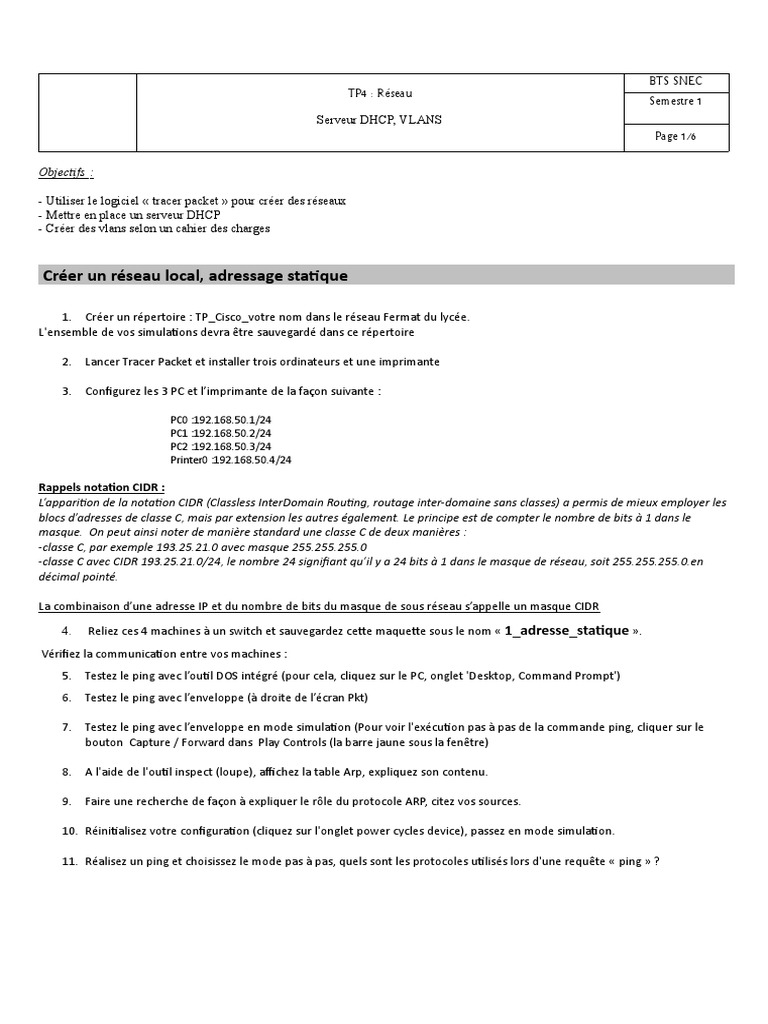 Configuration DHCP et VLANS en Réseau | PDF | Adresse IP | Client–serveur