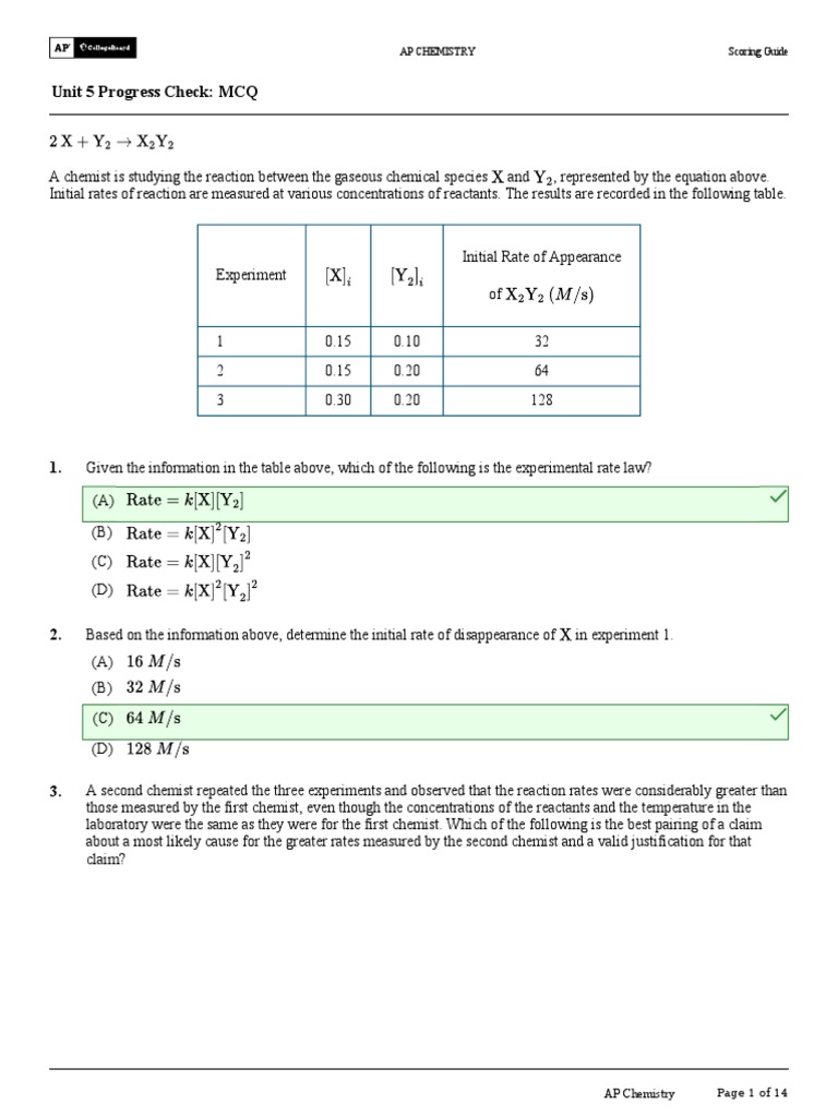 Ap Chemistry Unit 5 Progress Check Mcq