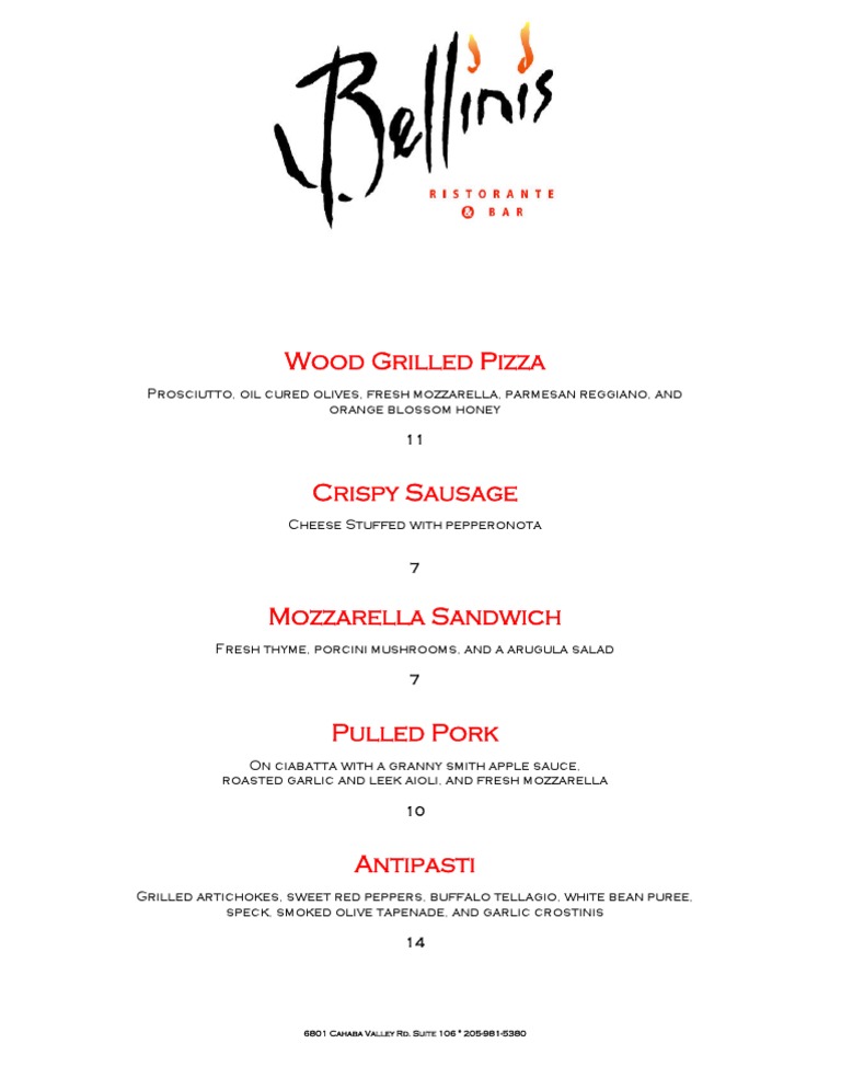 Bellinis Pizza Menu | PDF