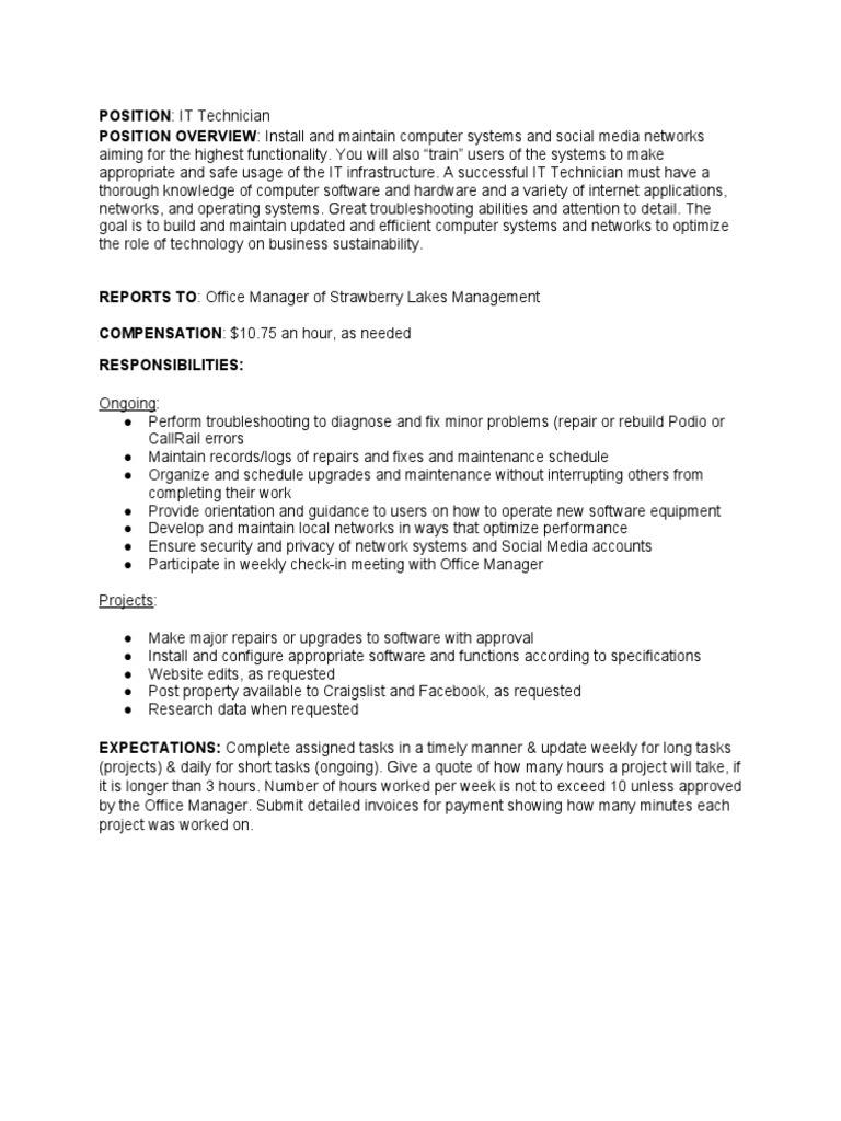 IT Job Description PDF