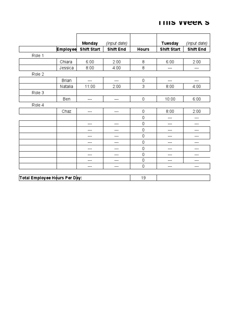 Weekly Employee Schedule Template | PDF
