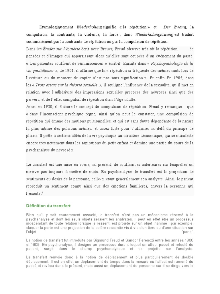 La compulsion de répétition chez Freud | PDF | Psychanalyse | Sigmund Freud