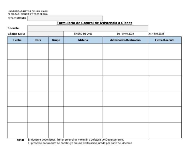 Control de Asistencia Clases Fcyt Docentes 2023 9 Al 14 Enero 2023 | PDF